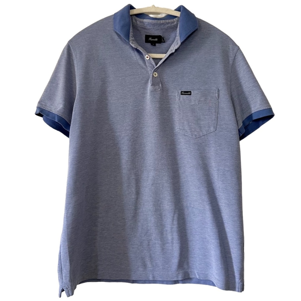 Façonnable Men’s Blue Golf Polo Shirt w/Contrast Cuffs & Blue Logo- Size Medium